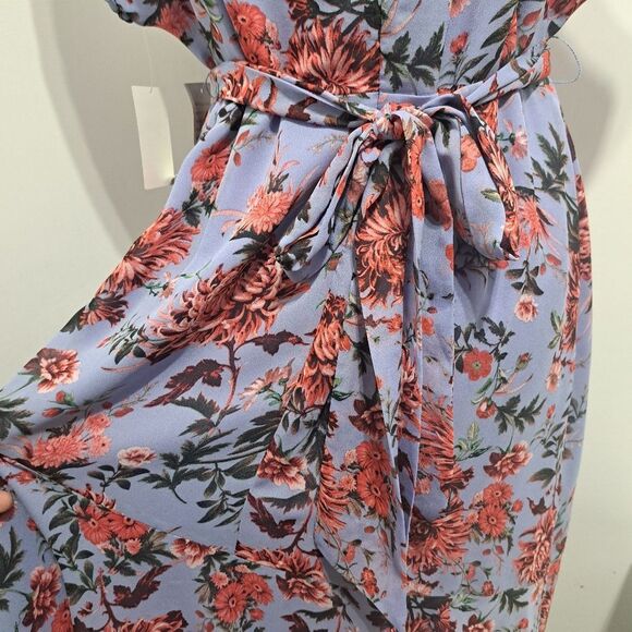 Chelsea 28 Floral Print Boho Chic Faux Wrap V Neck Multi Purple Dress Large NWT - Picture 12 of 16